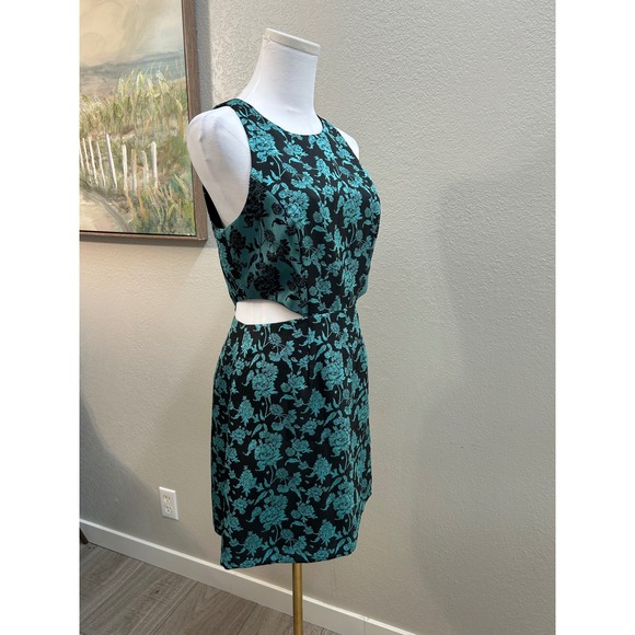 Hutch Anthropologie Teal Floral Jacquard Cut-Out Fit & Flare Mini Dress  Size 4 - Picture 3 of 10